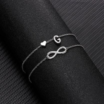 Bohemia A-Z Letter Initial Anklet for Women - Silver Heart Initial Anklet Bracelet, Beach Party & Travel Foot Jewelry