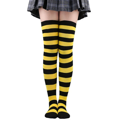 Color Striped Japanese Over-Knee Socks – Fashionable Slim Fit Black & White Stockings for Women