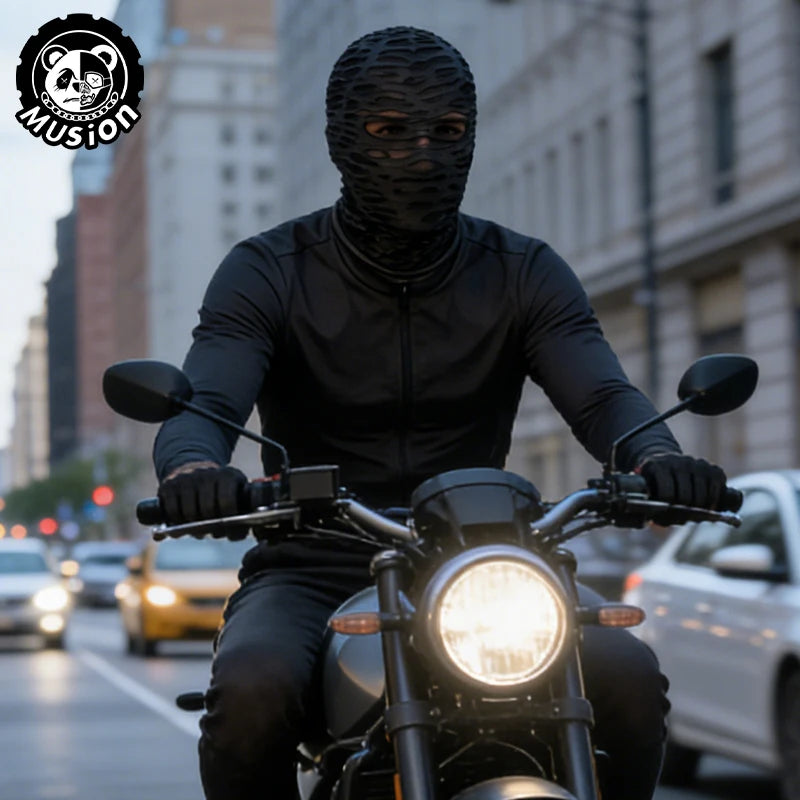 Musion Gothic Punk Face Mask - Distressed Ripped Design Windproof Cover for Skiing, Cycling & Street Style