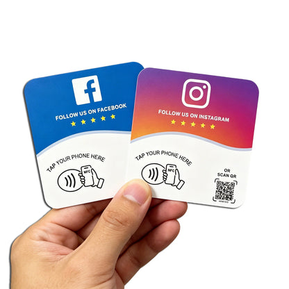 NTAG215 NFC Google Review Card - Programmable 13.56MHz Square Stand with Editable QR Code
