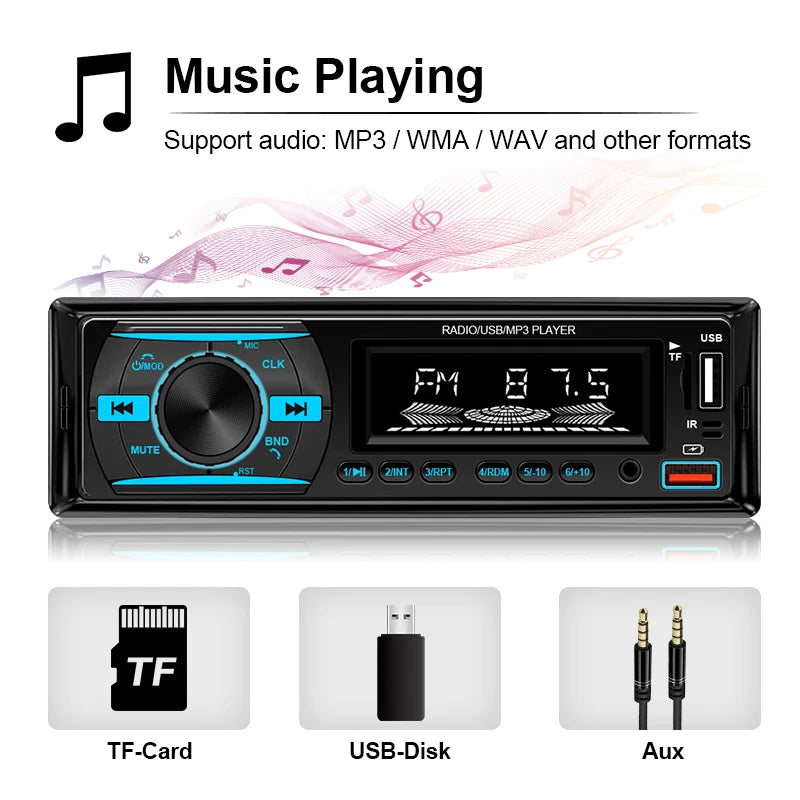 Hippcron 1Din Bluetooth Car Stereo Radio - MP3 Player with FM, AUX, USB & TF Card