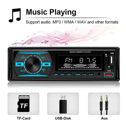 Hippcron 1Din Bluetooth Car Stereo Radio - MP3 Player with FM, AUX, USB & TF Card