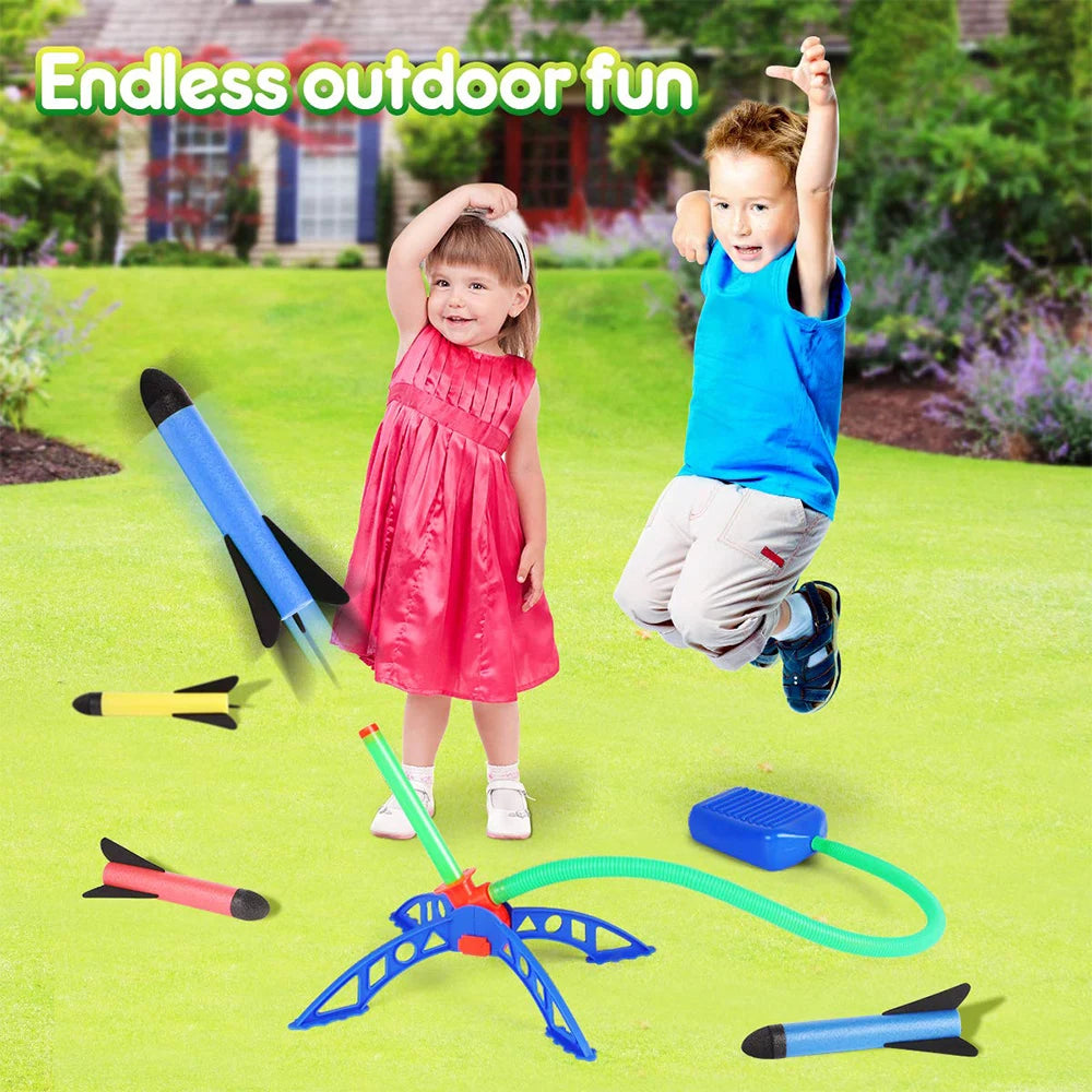 Kid Air Rocket Foot Pump Launcher: Outdoor Stomp Soaring Rocket Toy Set - Child's Play Jump Sport Games, Fun Toys for Children