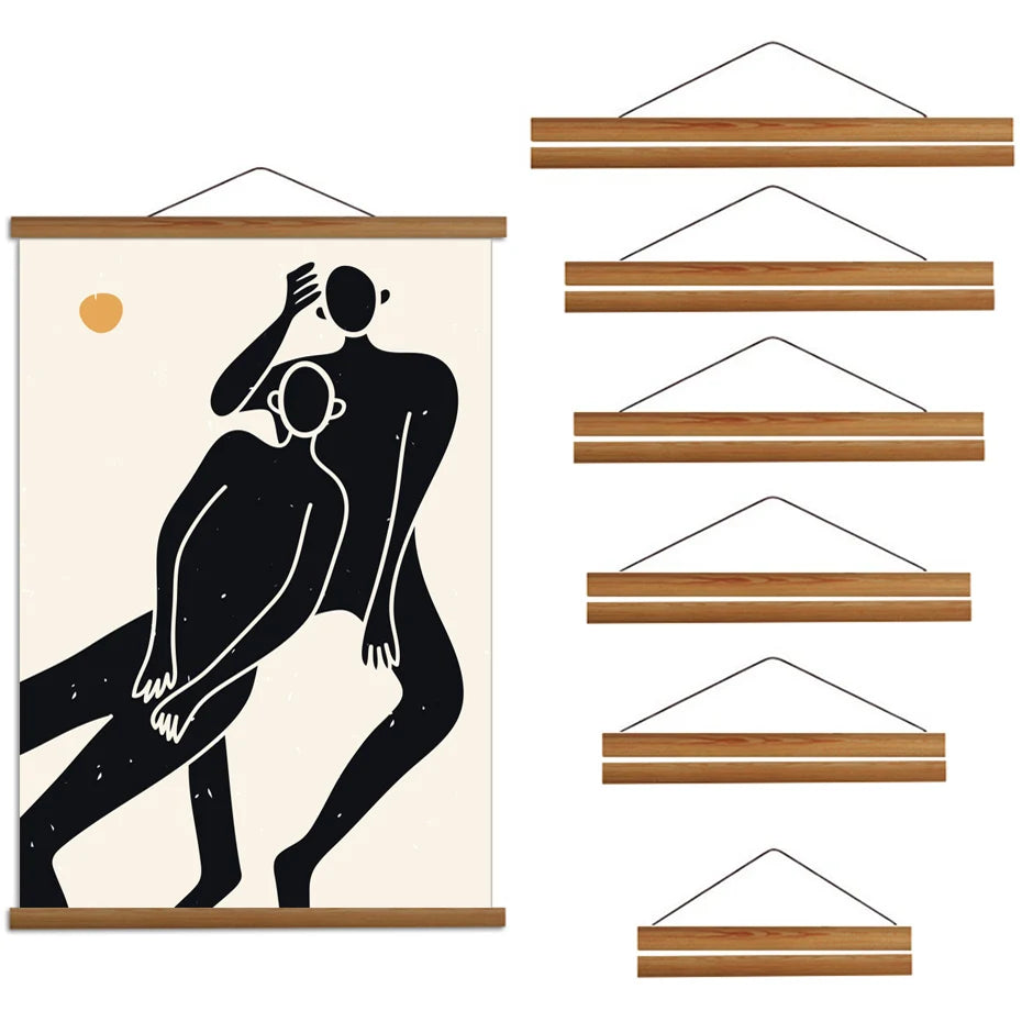 Teak Pine Wood Magnetic Poster Frame - 21–100cm Canvas Art Hanger for Photos, Paintings & Posters