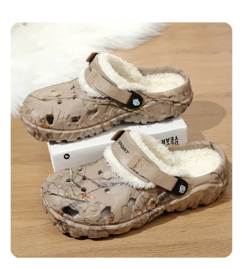 Winter Men’s Garden Clogs – Plush Fur Slippers & Fluffy Outdoor Slides for Couples