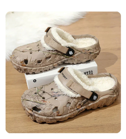 Winter Men’s Garden Clogs – Plush Fur Slippers & Fluffy Outdoor Slides for Couples