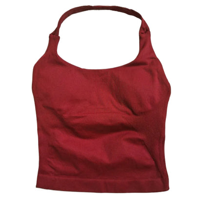Women’s Strappy Gym Tank Top – Padded Sports Bra Backless Seamless Yoga Crop Top Halter Fitness Vest Activewear