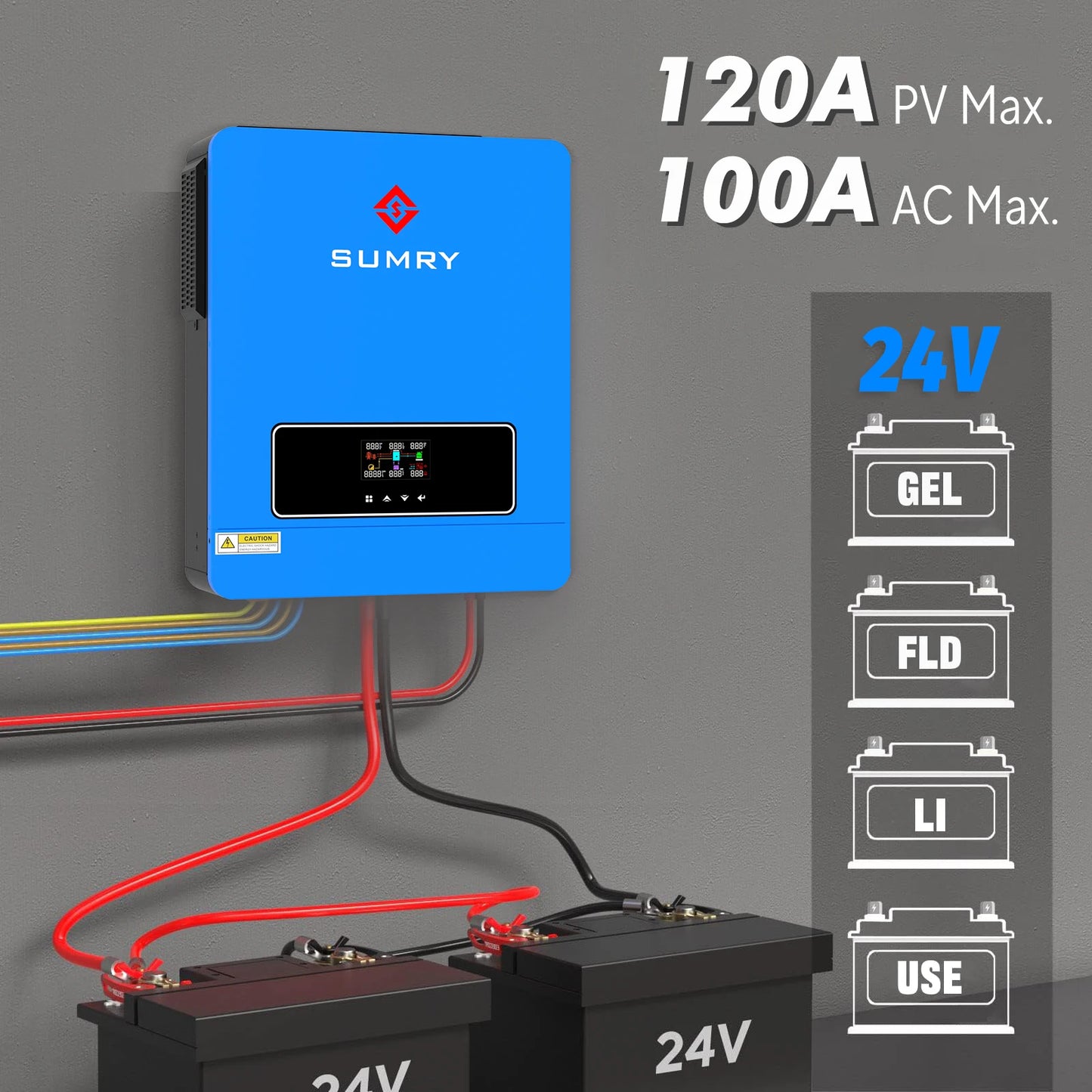 Sumry 3.6kW Hybrid Solar Inverter 24V – Dual Output 110/120V, 120A MPPT, Pure Sine Wave for Home