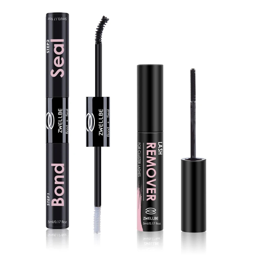Lash Bond, Seal, and Remover Kit – Waterproof Cluster Eyelash Glue, Strong Hold, Fast Removal for DIY Extensions