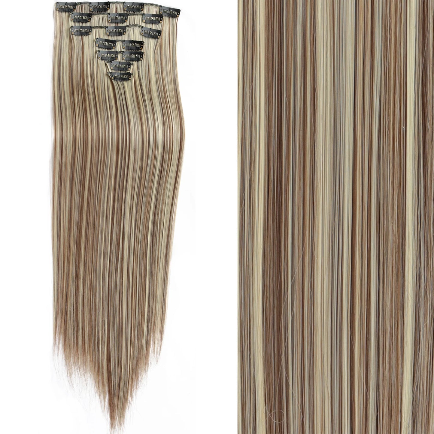 Women’s 7Pcs Hair Extensions with 16 Clips – Natural Black Straight Ombre Hairpiece
