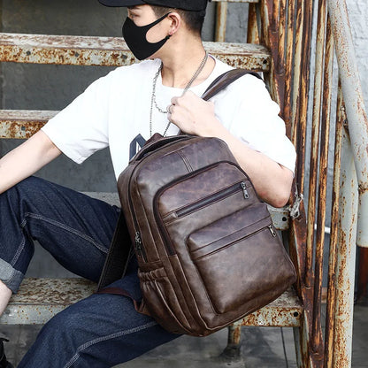 High-Quality PU Leather Backpack | USB Charging | Large Laptop Compartment | Mochilas Schoolbag for Teenage Boys
