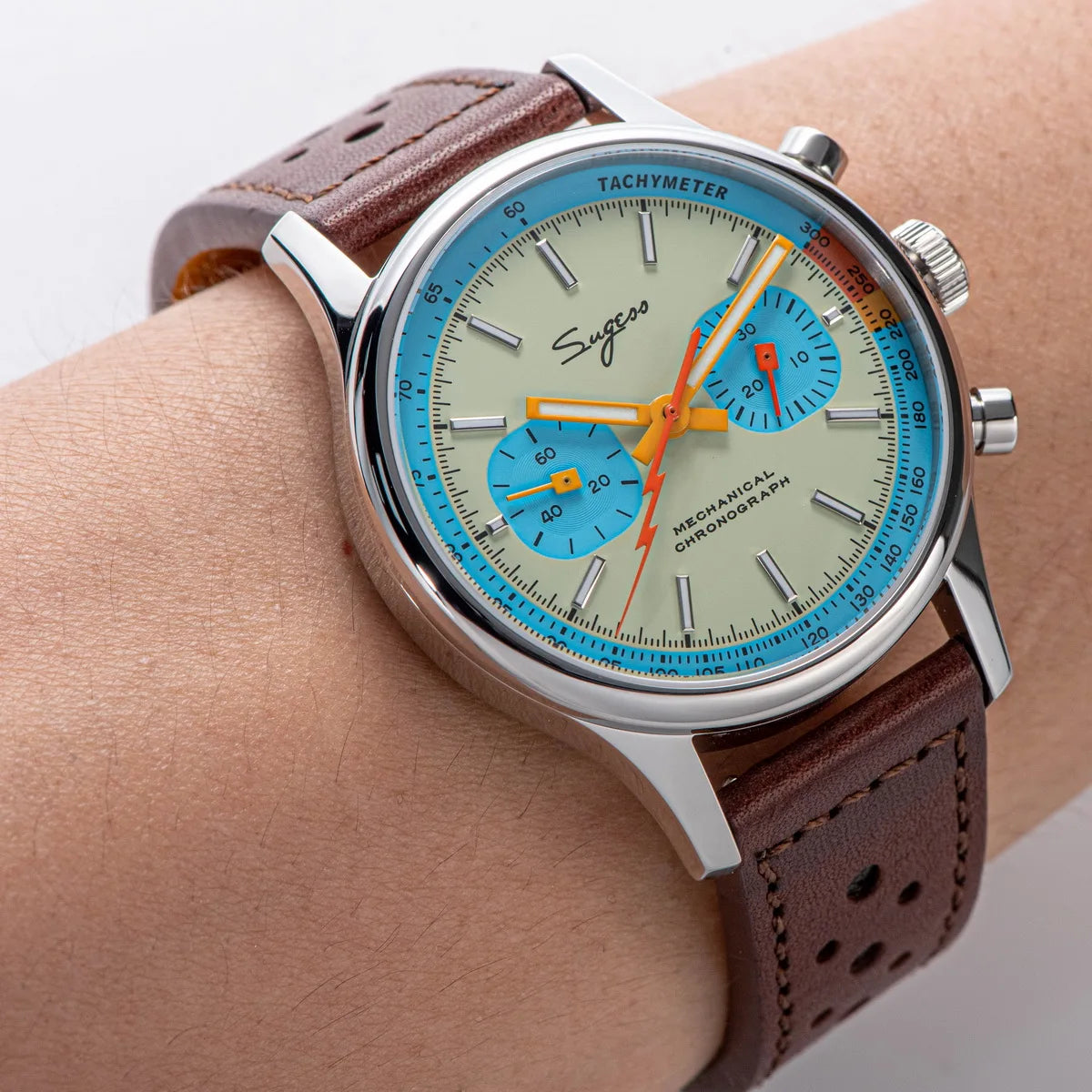 Sugess Pilot Men’s Chronograph Watch — Original ST1901 Mechanical Movement, Sapphire Crystal, Waterproof Racing Strap