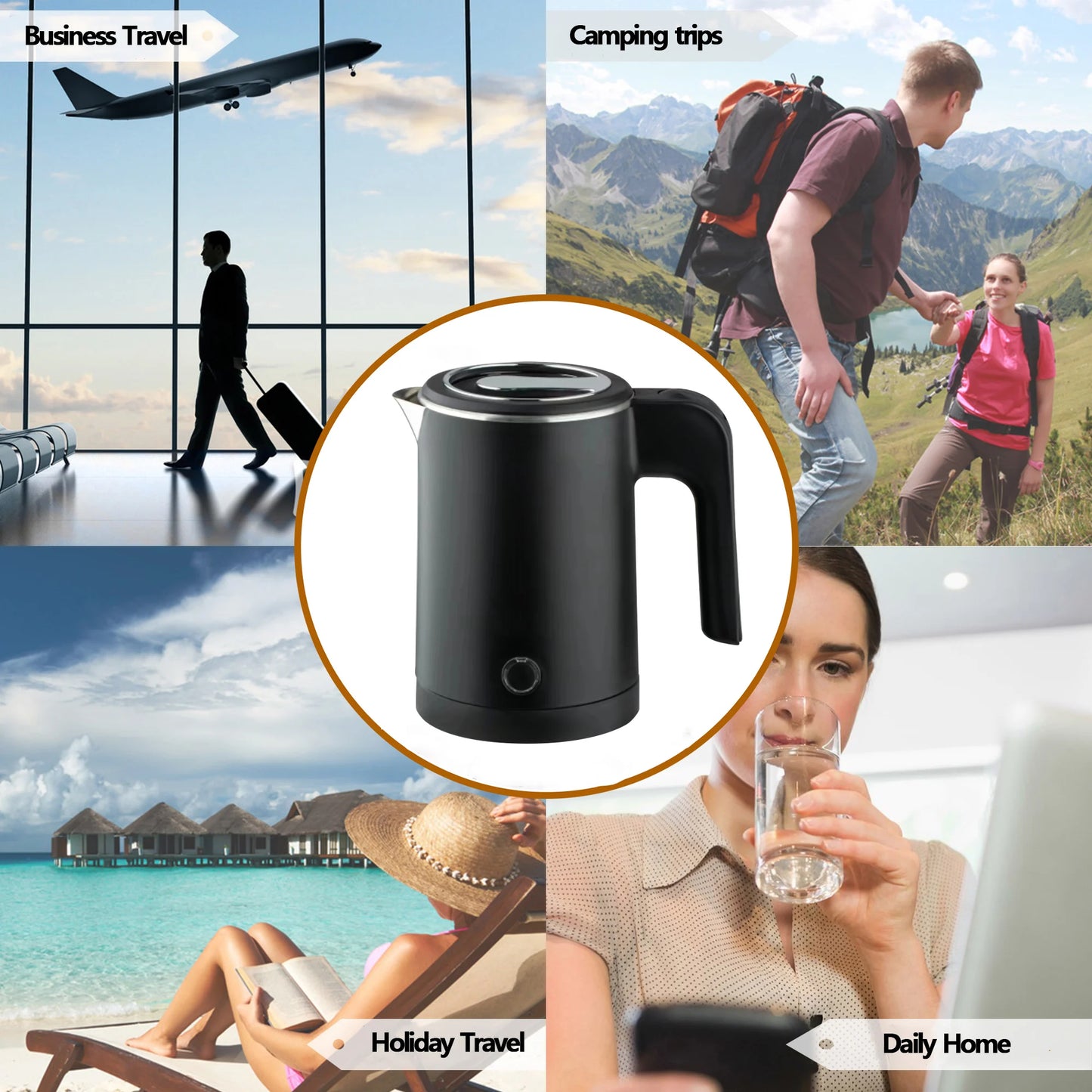 Travel Electric Kettle 0.8L - Portable Stainless Steel Water Boiler for Tea and Coffee, Smart Pot for Family Trips and Hotels