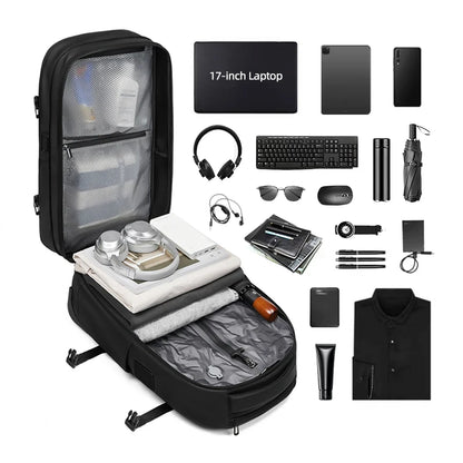 Travel Trolley Vacuum Compression Backpack — Wheeled Rolling Luggage Bag for Men, Boardable Business Travel
