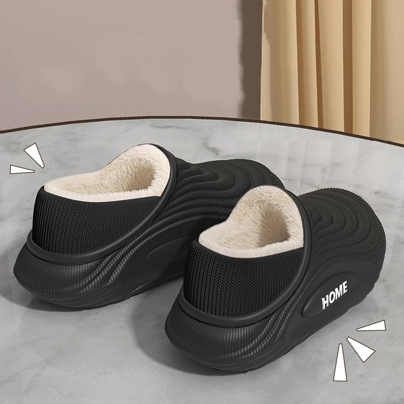 Warm Plush EVA Slippers for Men & Women – Waterproof Non-Slip Winter Platform Indoor/Outdoor Furry Home Slippers Casual Comfort Shoes