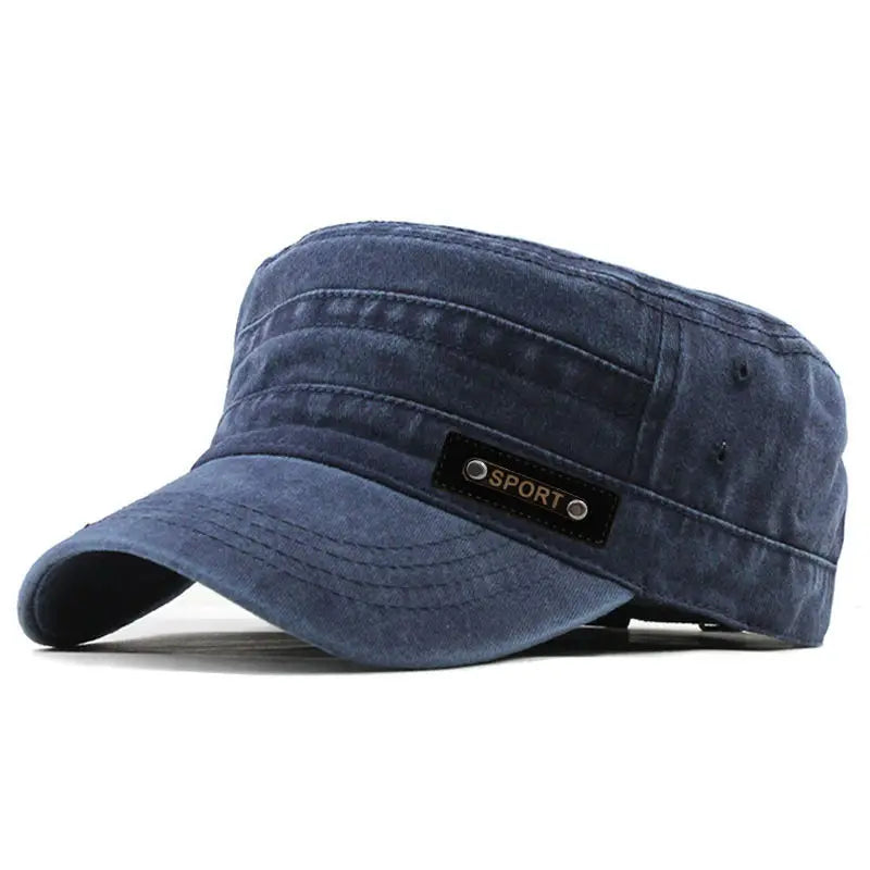 Men’s Cotton Military Cap – Washable Flat Top Sun-Proof Hat for Spring, Summer, and Autumn