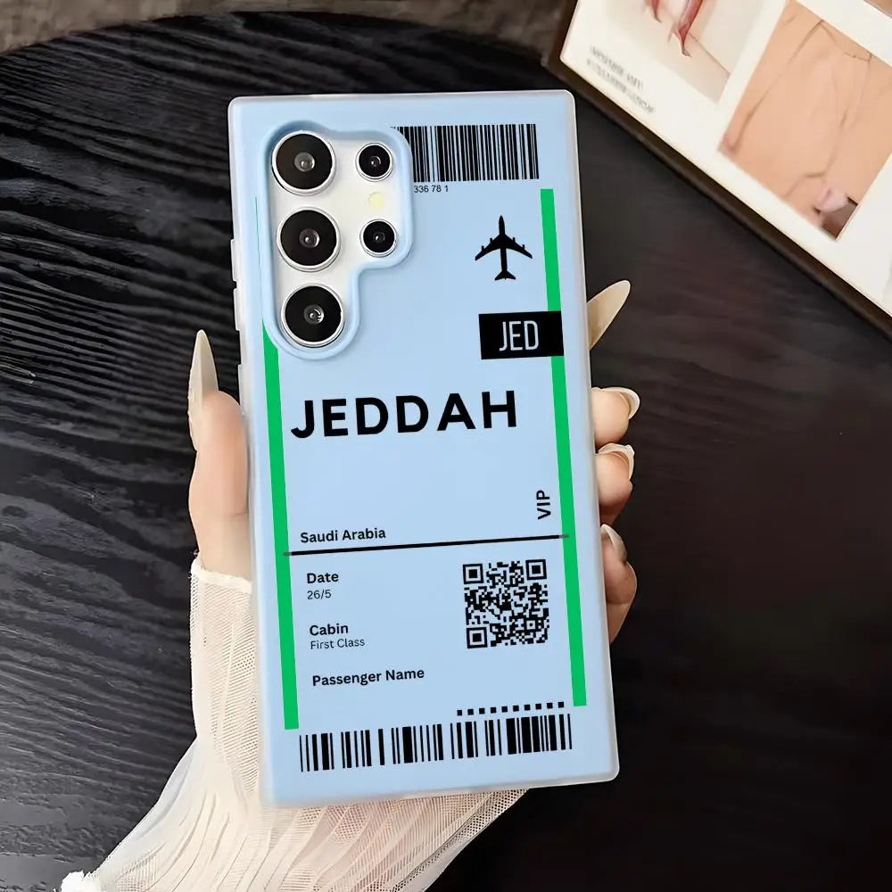 Saudi Arabia Plane Ticket Phone Case - Clear Soft Shockproof 2-in-1 Cover for Samsung Galaxy S25 S24 S23 Ultra