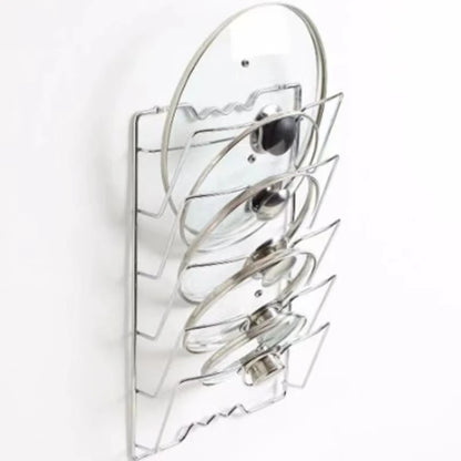 Wall-Mounted Kitchen Organizer Rack – Five-Layer Metal Pot Lid Storage, Rust-Free Multifunctional Rack
