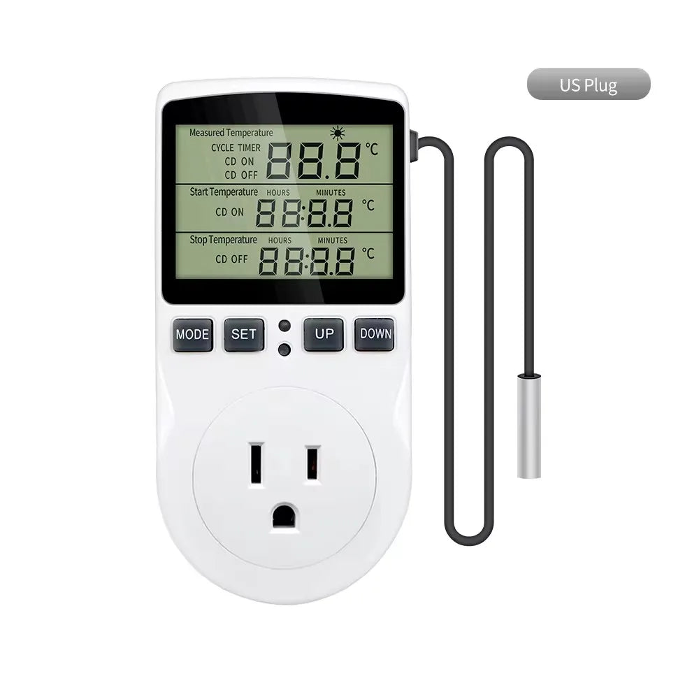 KT3100 Temperature Controller - Multi-Function Thermostat Outlet with Timer, Sensor Probe & Heating/Cooling Control