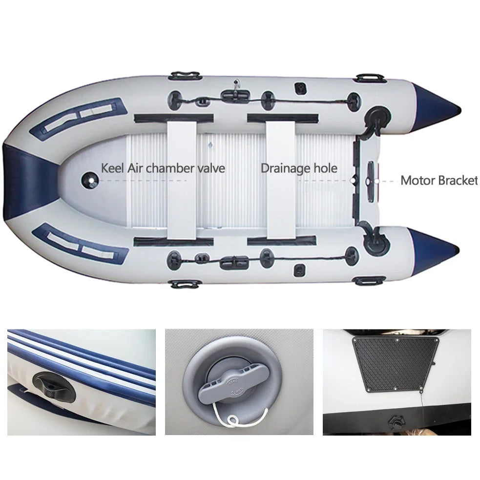 5-6 Person Inflatable Assault Boat – 3.8m PVC Fishing Rowing Boat with Aluminum Floor & Speed Raft Accessories