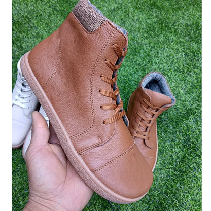Barefoot Genuine Leather Boots with Wool Lining – Zero Drop, Wide Toe Box for Men & Women