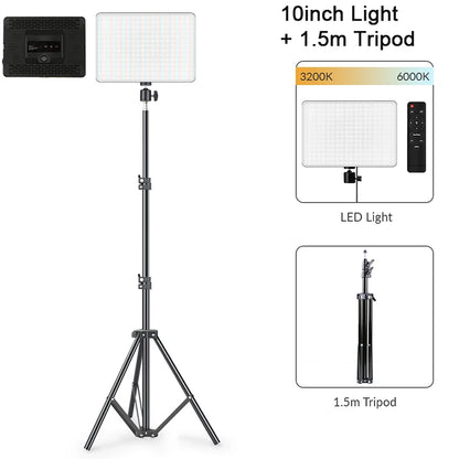LED Video Light Panel - 10/14-Inch Photography Lighting, 3200K–6000K, Remote Control, EU Plug for Studio & Live Streaming