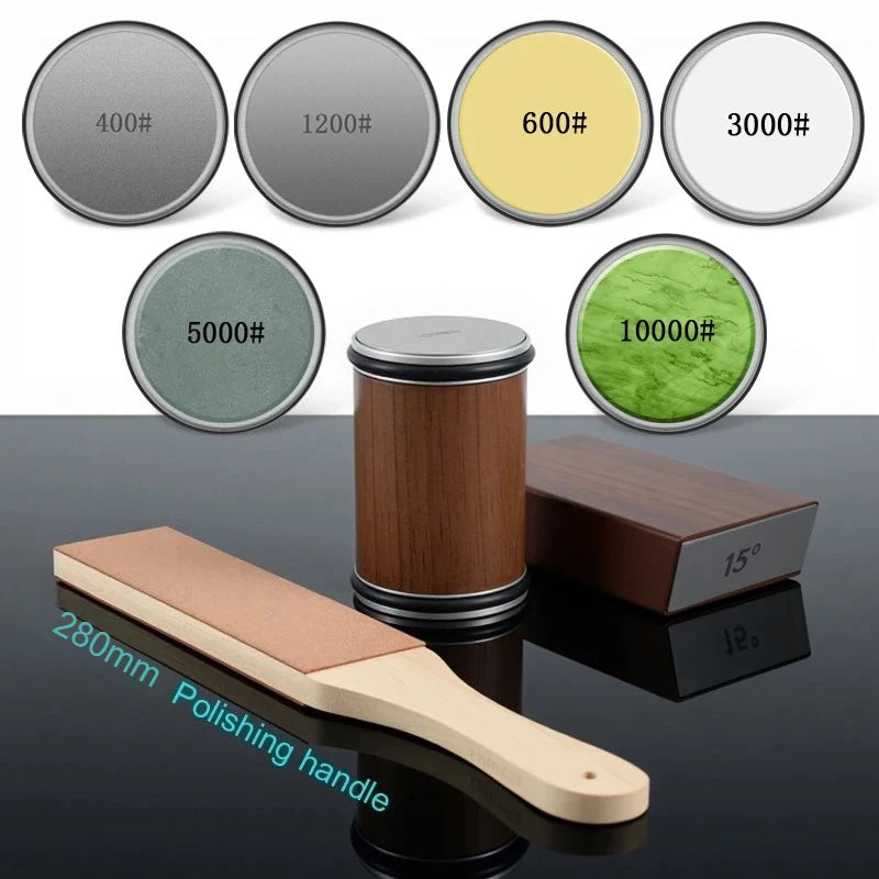 Rolling Diamond Knife Sharpener with Magnetic Holder – 15° & 20° Angle Roller Kitchen Sharpening Stone Kit