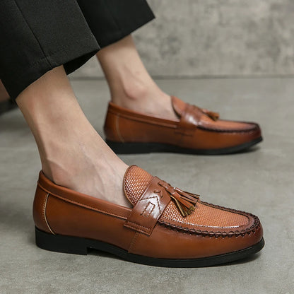 Men’s Leather Brogue Dress Shoes - Casual Business Tassel Loafers for Wedding & Party
