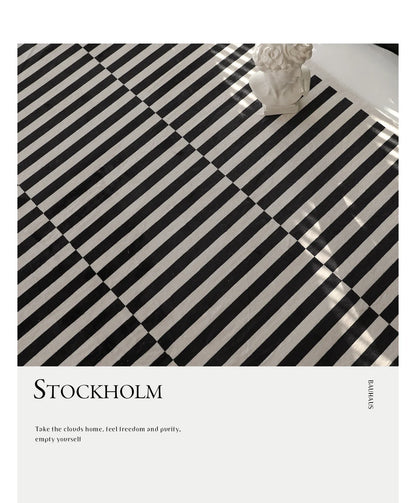 Black Stripe Plush Rug — Non-Slip Luxury Carpet for Living Room, Bedroom, Study, and Nordic Home Decor