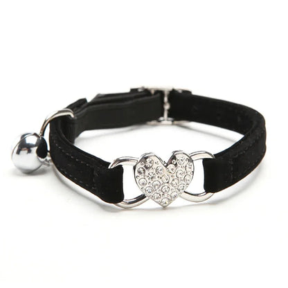 Heart Charm Cat Collar with Bell – Adjustable Safety Elastic Velvet Collar for Small Cats & Dogs, 8 Colors
