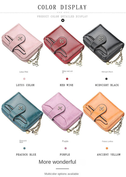 Women’s PU Leather Wallet — Short Hasp Coin & Card Holder, Small Money Bag Clutch in Blue & Red