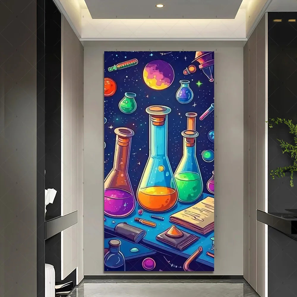 Chemistry Lab Door Cover Backdrop – Science Experiment Party Decoration & Photography Props with Laboratory Equipment Theme