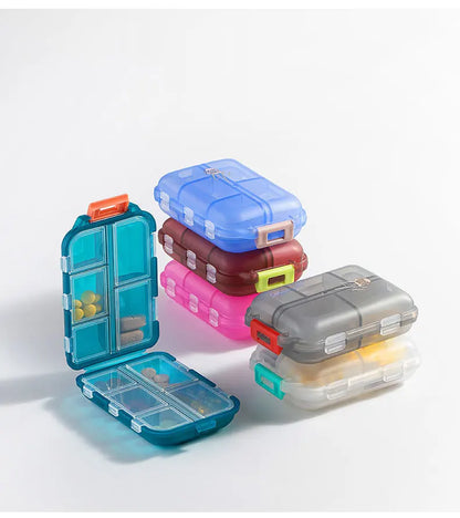 JUSTLANG Portable Medicine Box – Waterproof & Moisture-Proof Pill Container with 10 Small Grid Cells for Tablets Storage