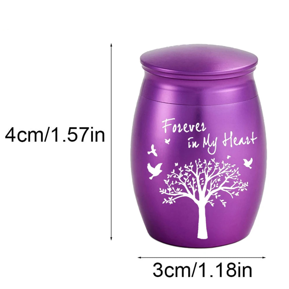 7-Color Small Keepsake Urn – Tree of Life Mini Cremation Urn for Human Ashes, Aluminum Memorial Holder
