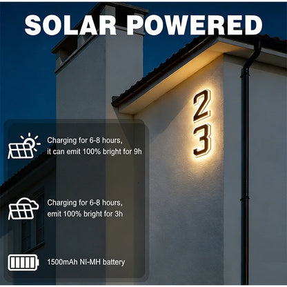 LED Solar House Number Light - Waterproof Address Sign with Light Sensor for Outdoor Home, Yard & Wall Decor