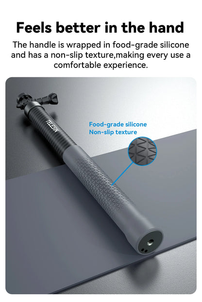 TELESIN 1.2M/3M Carbon Fiber Selfie Stick Monopod - Extendable with 1/4'' Screw for GoPro, Insta360, Osmo Action, DJI Action Camera