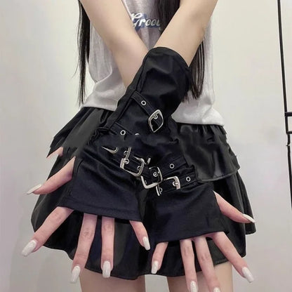 Y2K Personalized Buckle Fingerless Gloves - Punk Hip Hop Stage Performance & Street Dance Sleeves