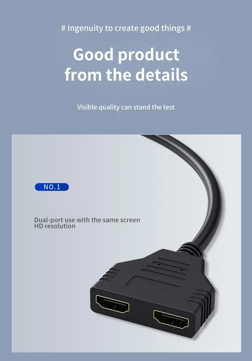 HDMI HD Cable Splitter – 1080P 2-Port Y Splitter, 1 In 2 Out Adapter for LCD TV, PS3, HDMI-Compatible Devices