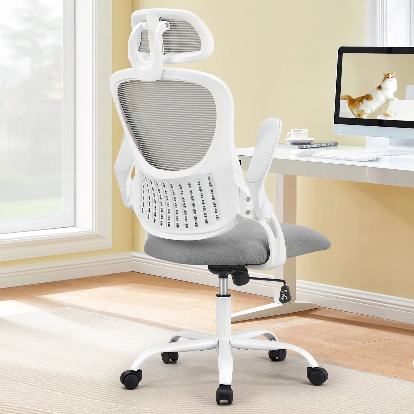 Mesh Ergonomic Office Chair – Adjustable Headrest, Flip-Up Arms, Comfortable Lumbar Support for Home & Office