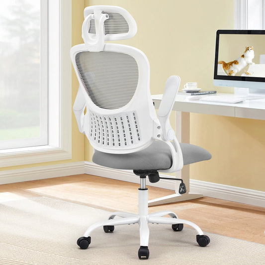 Mesh Ergonomic Office Chair – Adjustable Headrest, Flip-Up Arms, Comfortable Lumbar Support for Home & Office