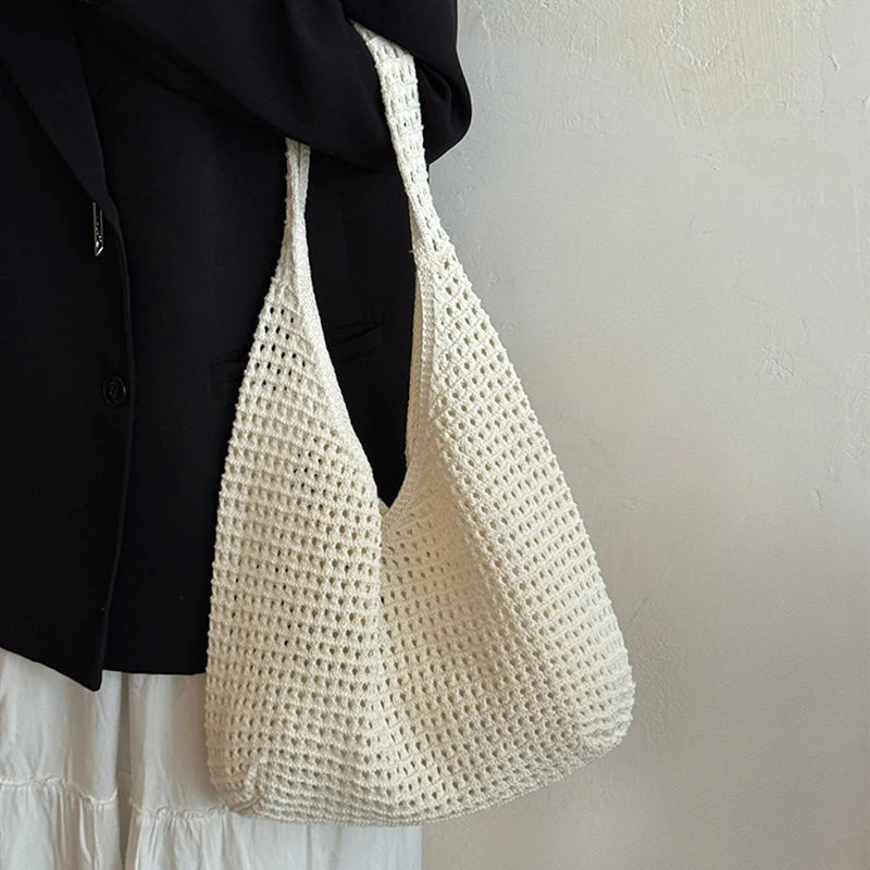 Crochet Shoulder Bag - Summer Woven Hollow Beach Tote for Vacation & Everyday Use