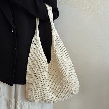 Crochet Shoulder Bag - Summer Woven Hollow Beach Tote for Vacation & Everyday Use