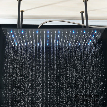 Black Ceiling Mounted LED Rainfall Shower Head – Intelligent Remote Control Concealed Waterfall Tap
