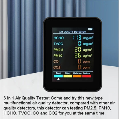 6-in-1 Air Quality Monitor - Multifunctional Indoor Air Detector with Automatic Display for Home & Office