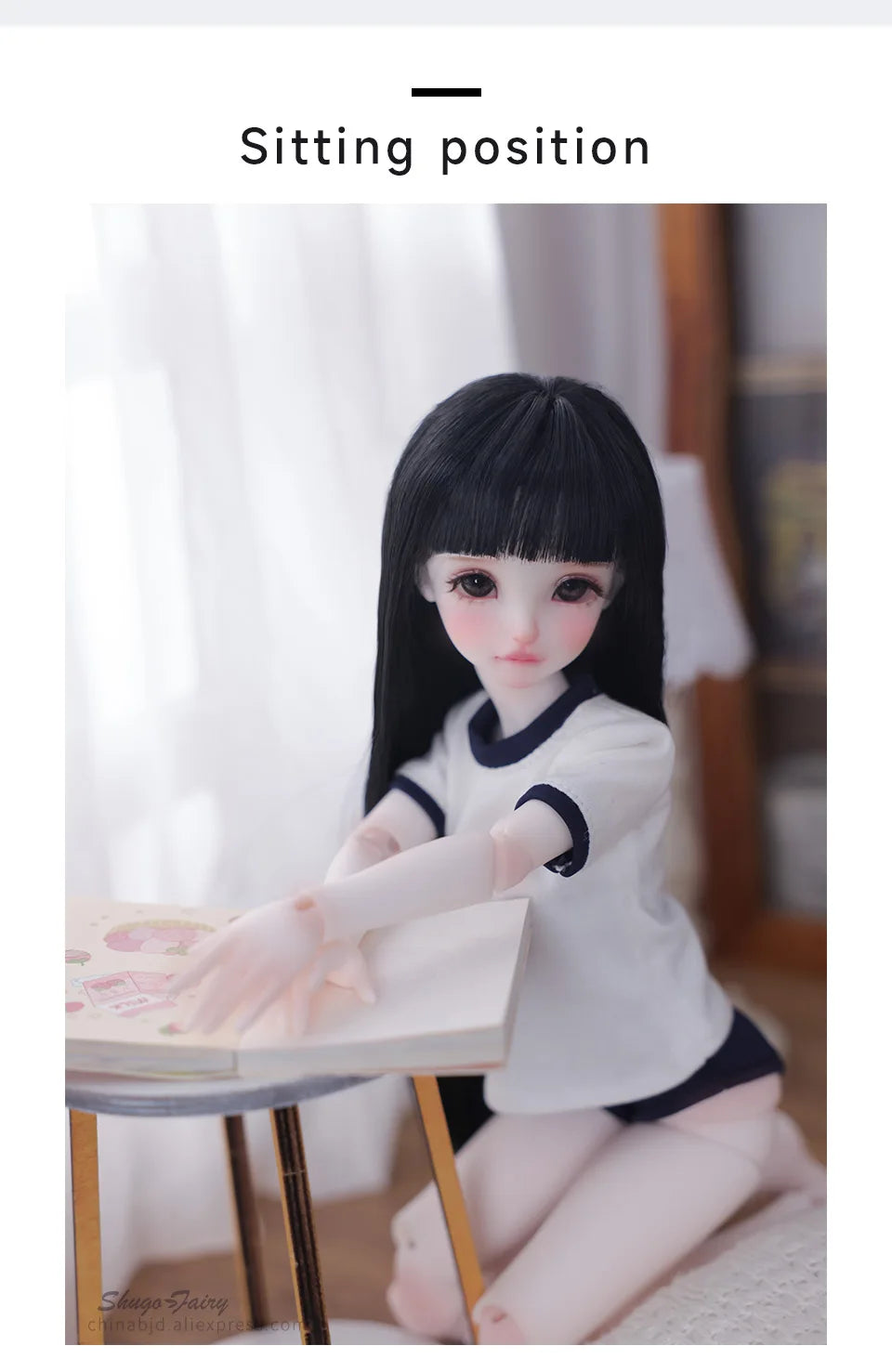Shuga Fairy Mirai 1/5 BJD Doll with Ruoguan Body, Long Black Hair, Juvenile Features, Resin Joint Doll for Collectors