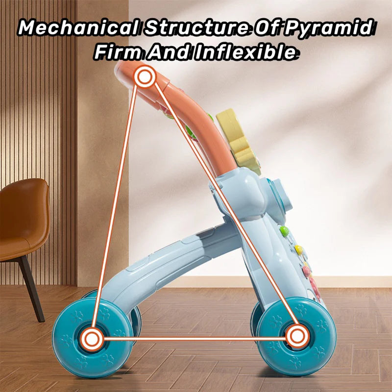 Baby Push Walker Toy – Early Learning Sit-to-Stand Anti-Rollover Multi-Function Activity Walker for Infants and Toddlers
