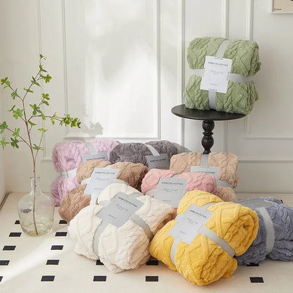 Sage Green Winter Double-Sided Lamb Wool Blanket – Thickened Flannel Throw for Sofa & Bed Cover