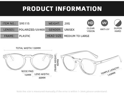 Retro Round Polarized Sunglasses – Vintage Fashion Shades for Men & Women, Driving Eyeglasses