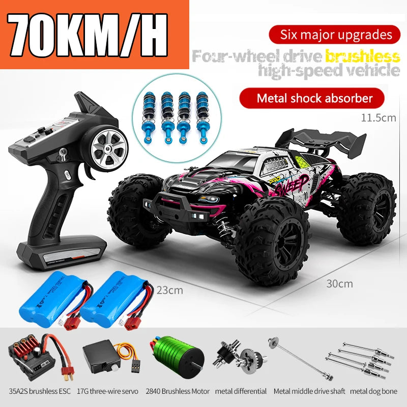 RC Off-Road 4x4 Brushless Car – 70KM/H High-Speed 1/16 4WD Monster Truck with LED Lights for Kids