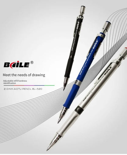 Mechanical Pencil Set 2.0mm – Automatic Pencil with 2B Black & Colored Lead Refills for Writing, Sketching, & Art Drawing